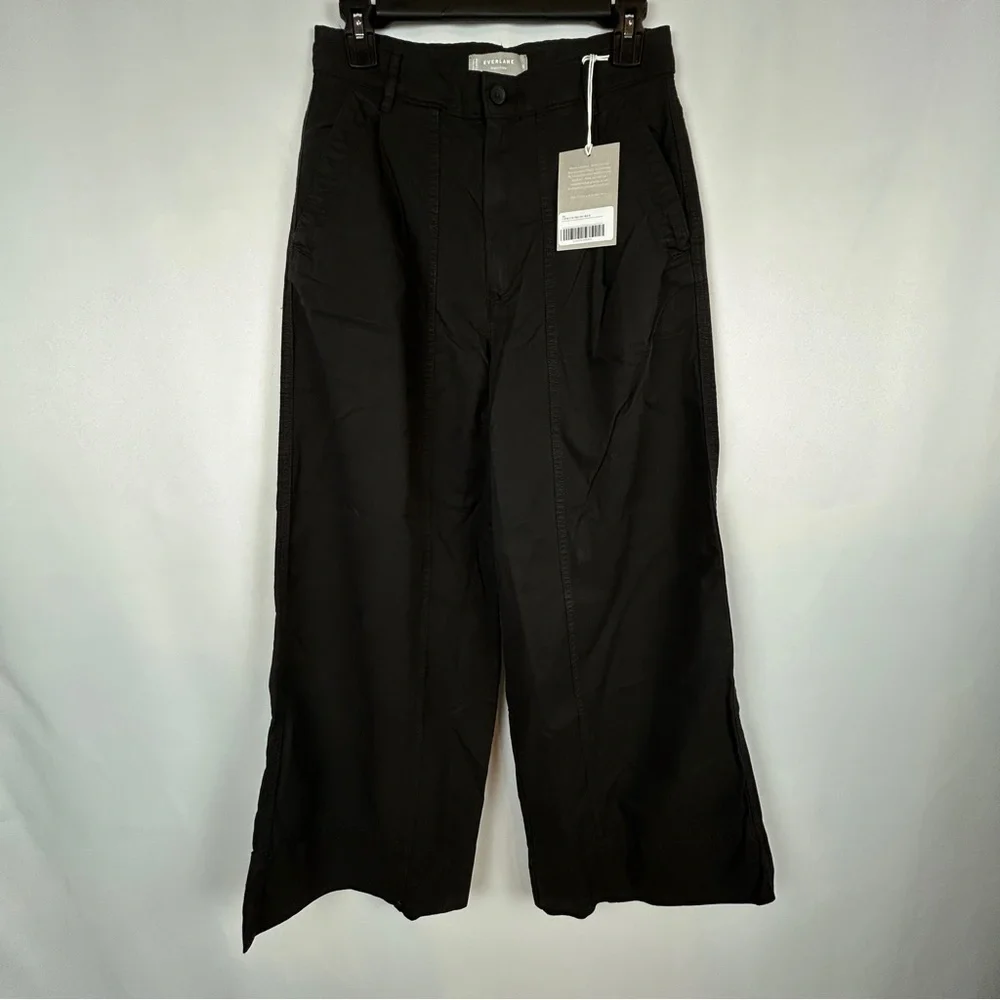 NEW Everlane Crop Black Wide Straight Leg Cargo Pants Cotton Linen Blend Size 6